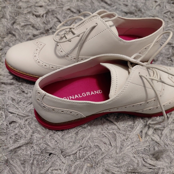 Cole Haan White and Pink Brogue Flats - Picture 4 of 8